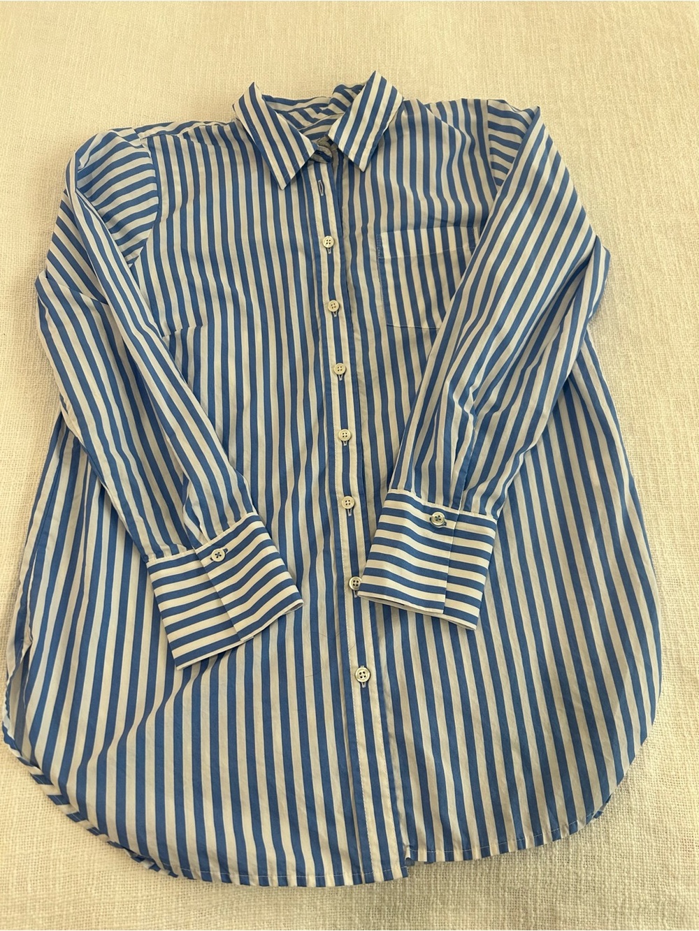 Talbots Blue White Striped Button Down 100% Cotton Shirt Women M Coastal Preppy